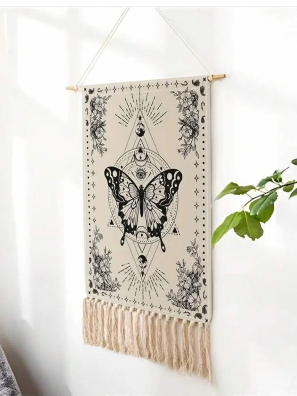 Butterfly celestial fringe Tapestry with Wooden Dowels and Connector